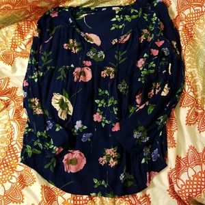 Navy Floral Boho Blouse